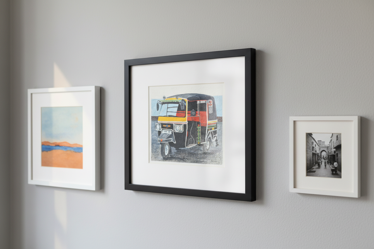 Auto rickshaw in black frame