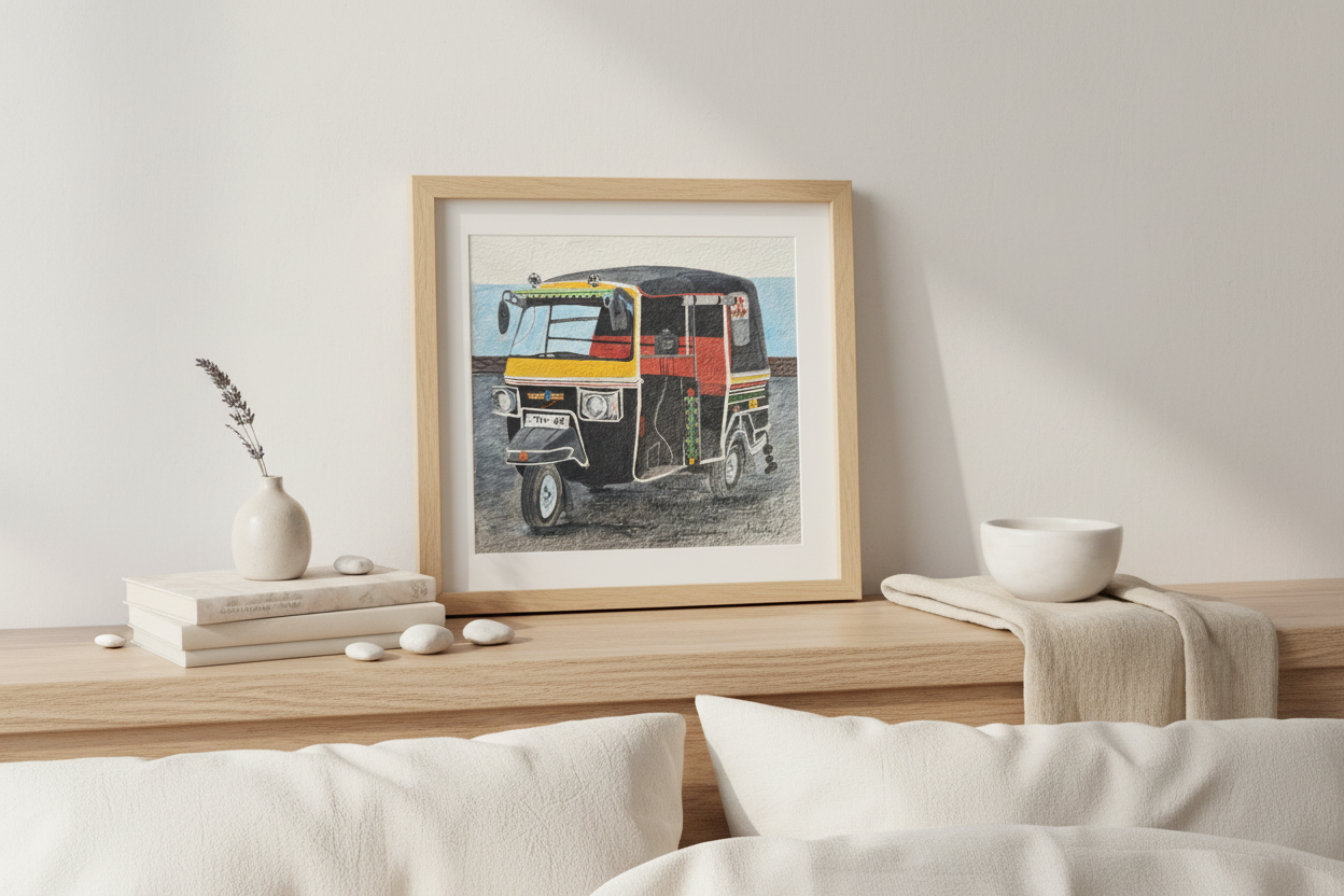 Auto rickshaw in European bedroom