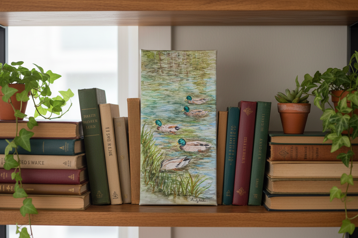 Canvas on office shelf
