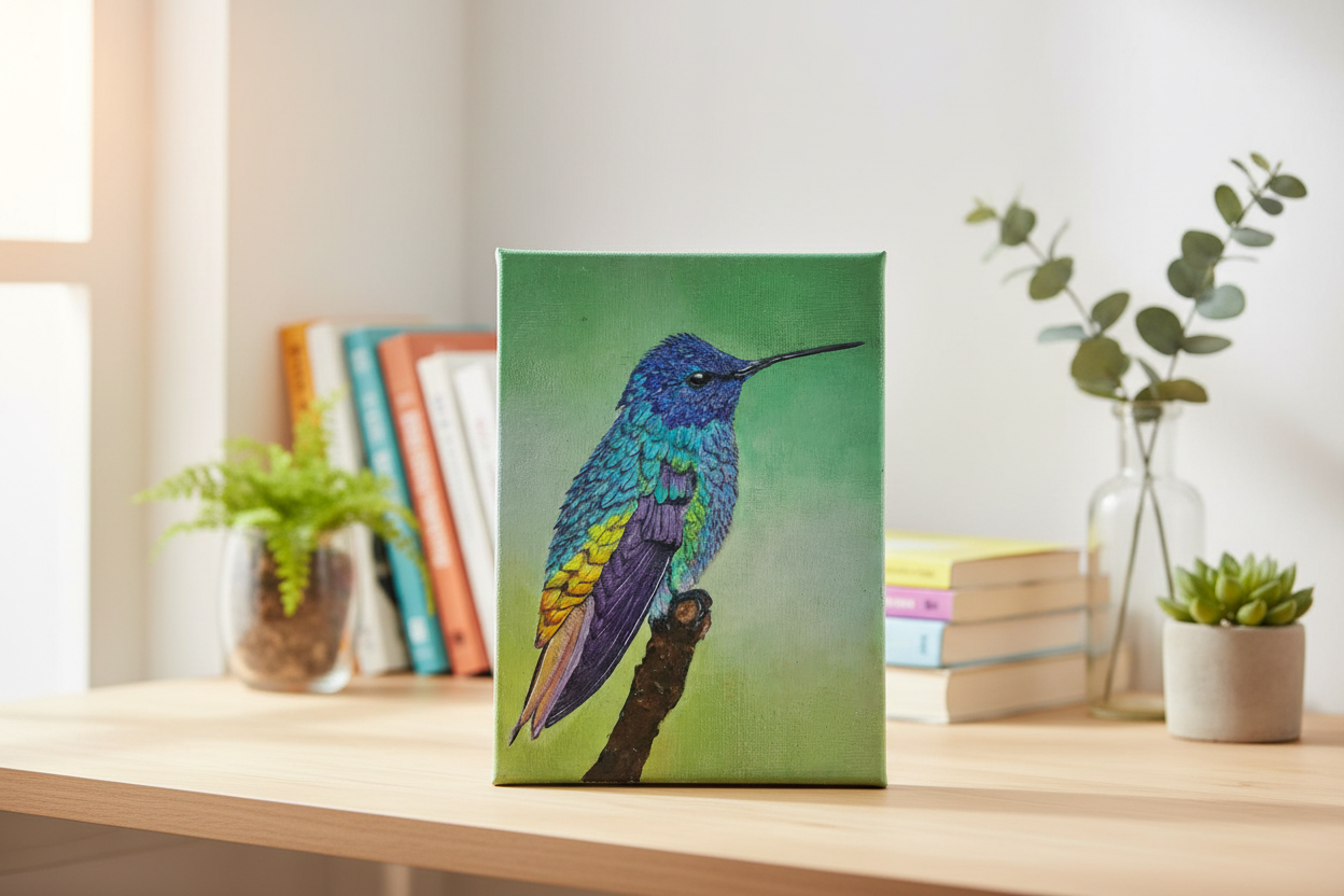 Hummingbird in home office