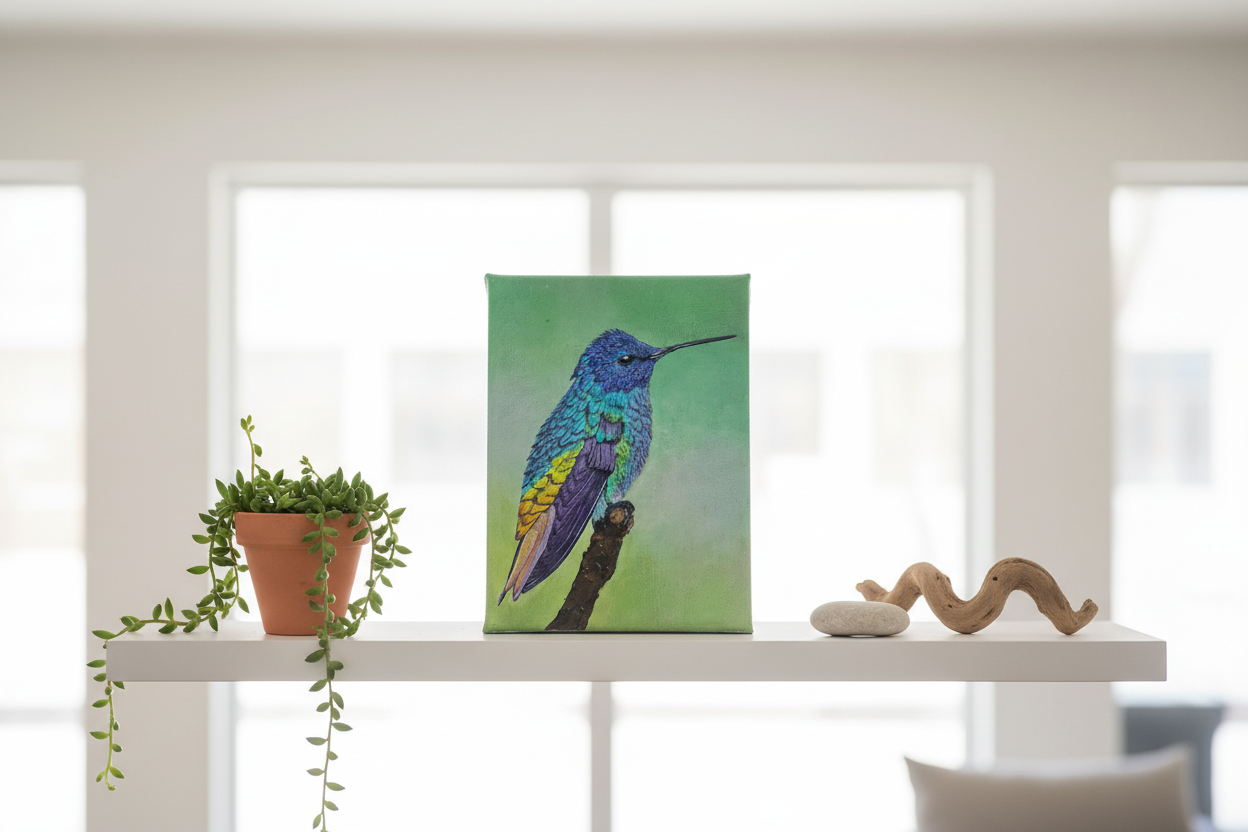 Hummingbird on shelf