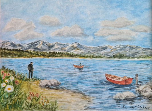 Sommerro ved fjorden – Originalt akvarellmaleri NYHET