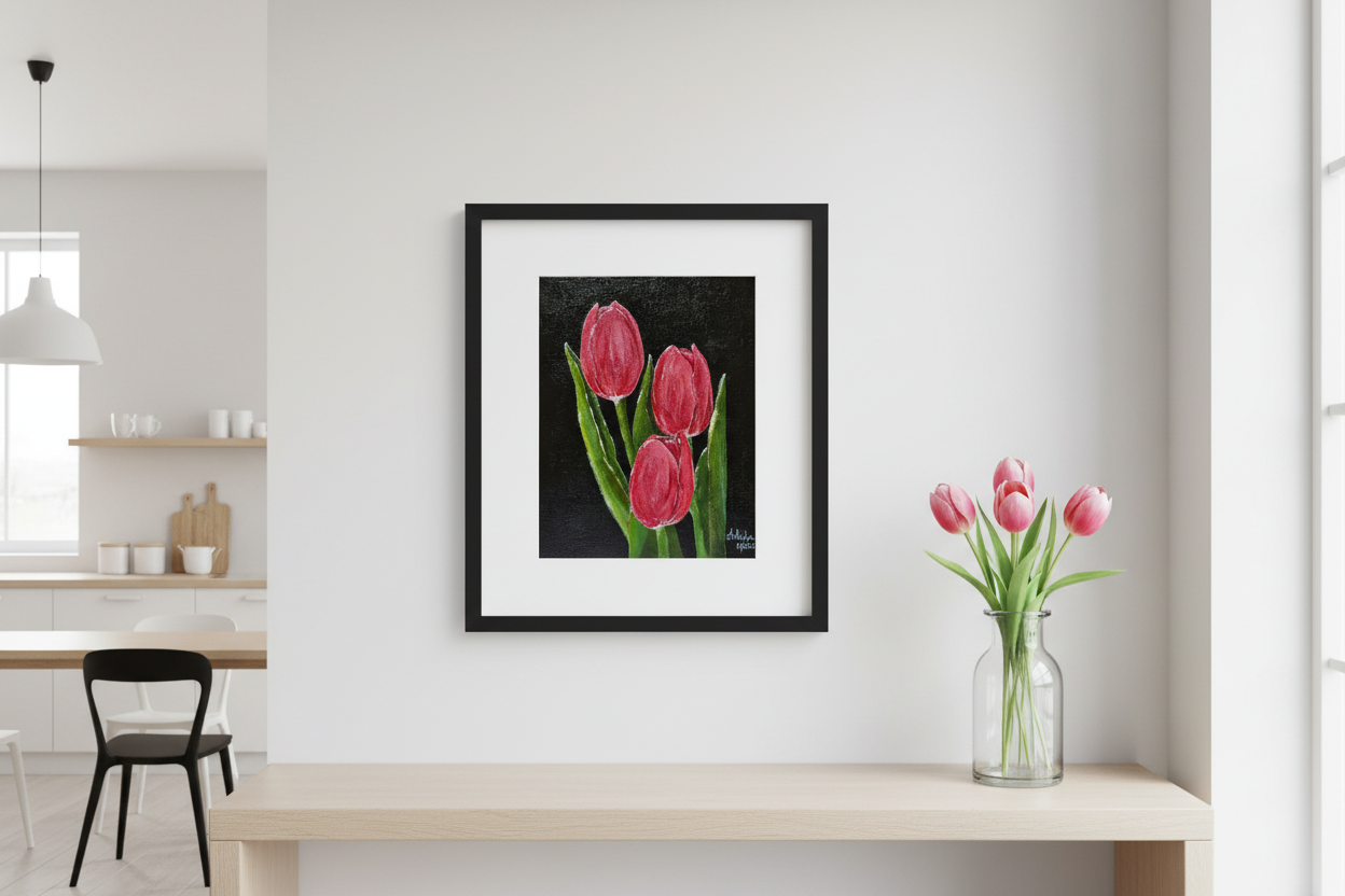 Tulip painting with black frame