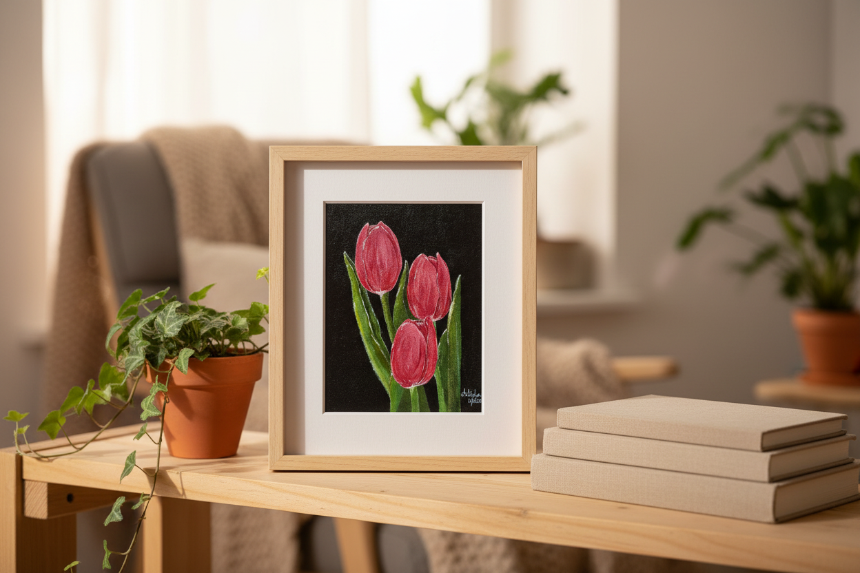 Tulip painting with wood frame