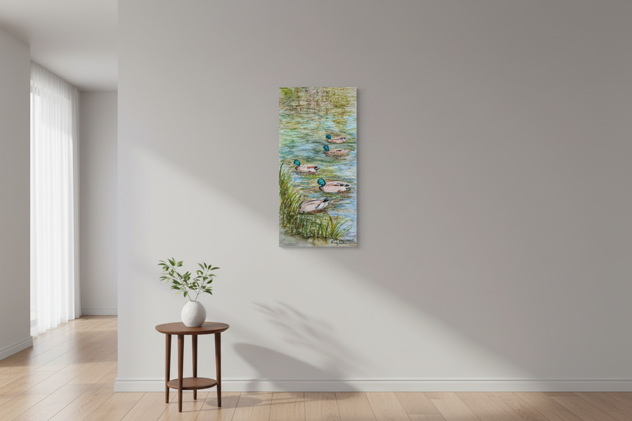 Unframed canvas in hallway